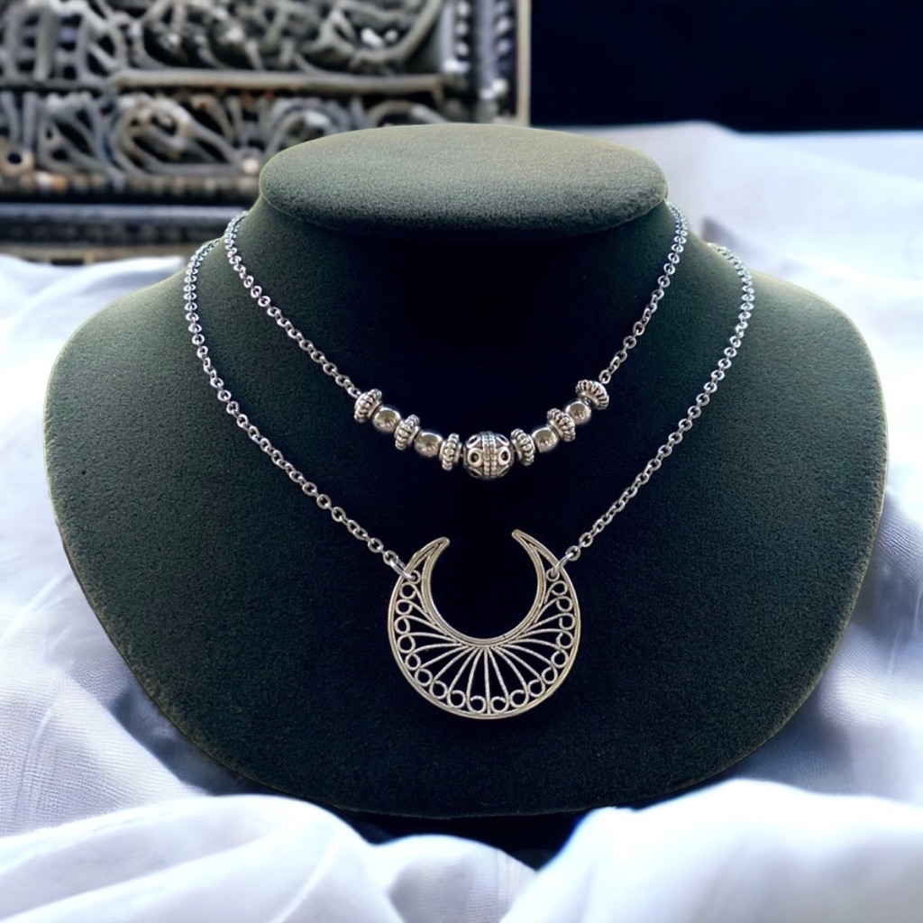 Double Layer Moon Lunula Horn Boho Necklace 30$